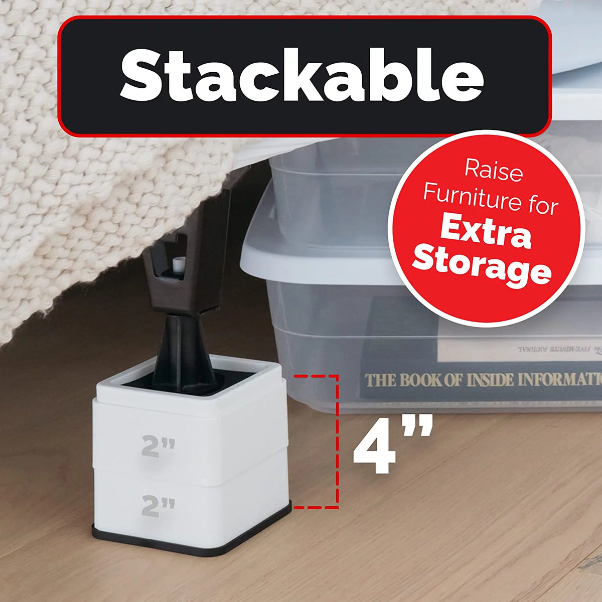 White Square Stackable Bed and Furniture Risers M804793