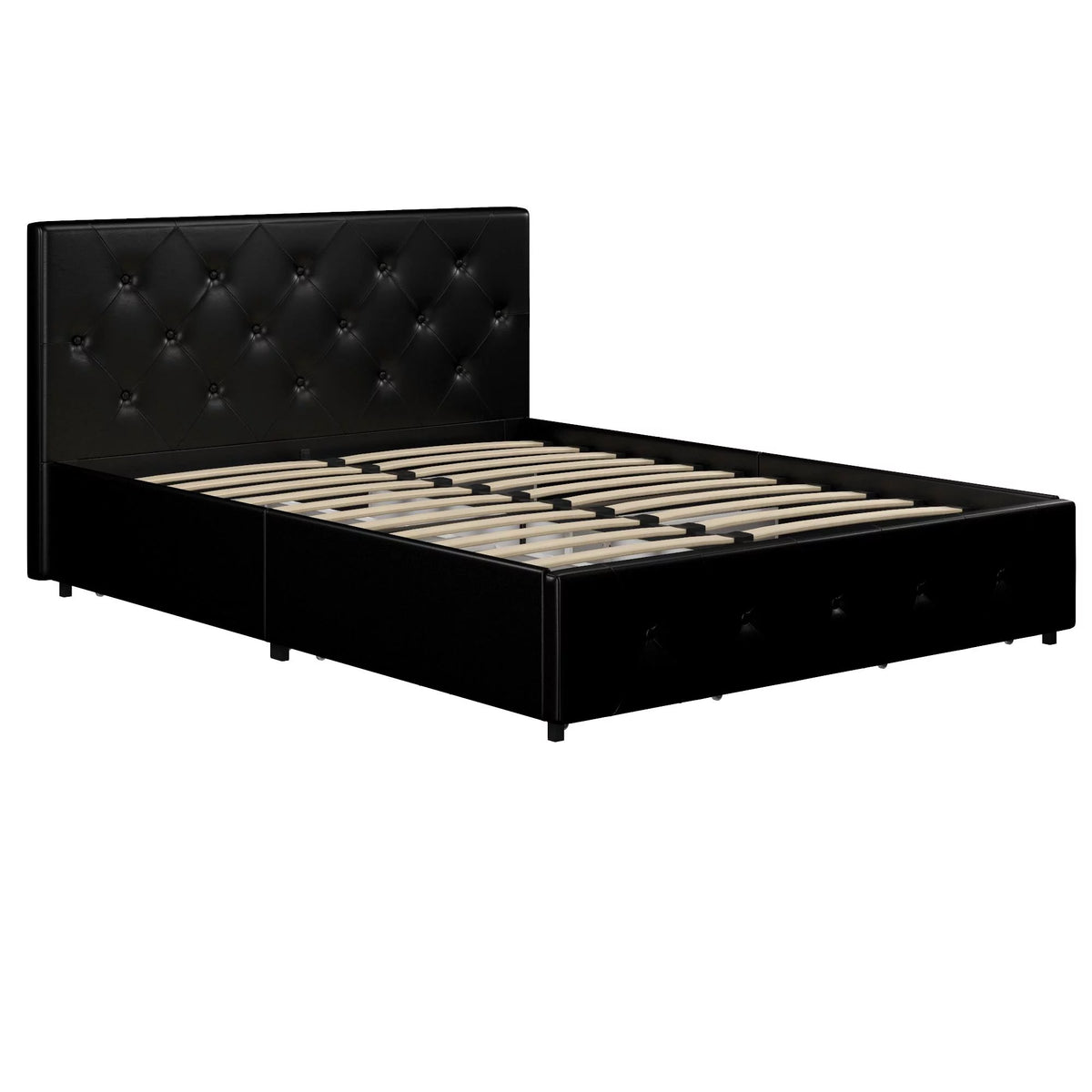Black Faux Leather Queen Upholstered Storage Bed D7211