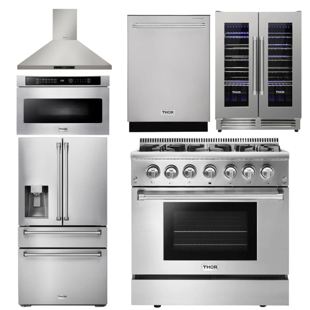 36 Dual Fuel Range, Range Hood, Microwave, Refrigerator, Dishwasher, Wine Cooler J42252