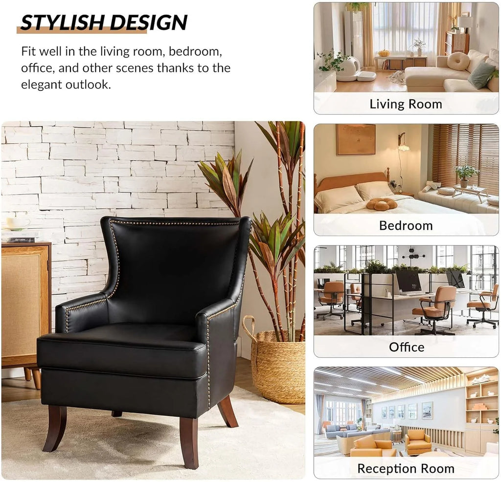 Black Faux Leather Wingback Accent Chairs Set Of 2 U293