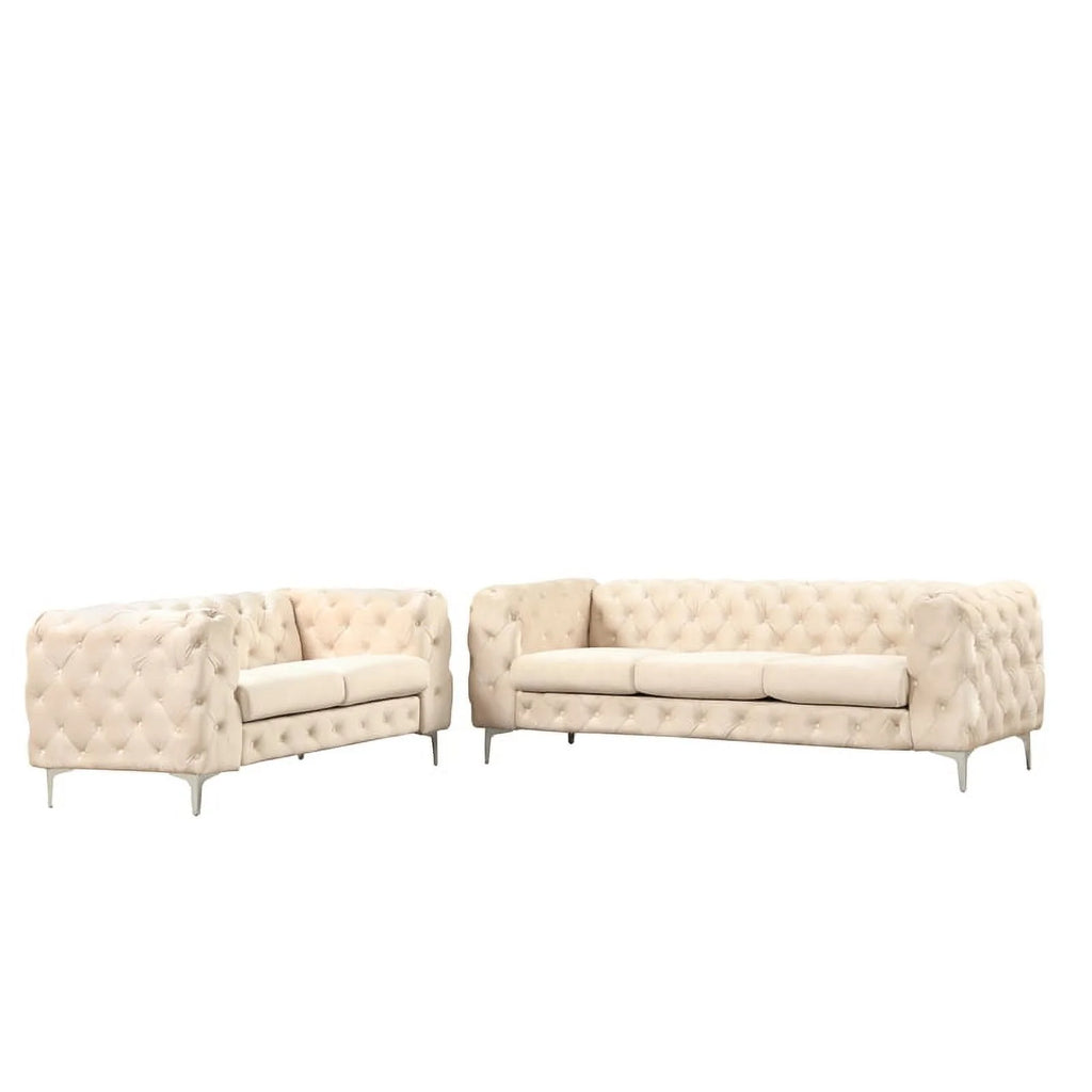 2-Piece Button Tufted Velvet Sofa Set Beige H7664