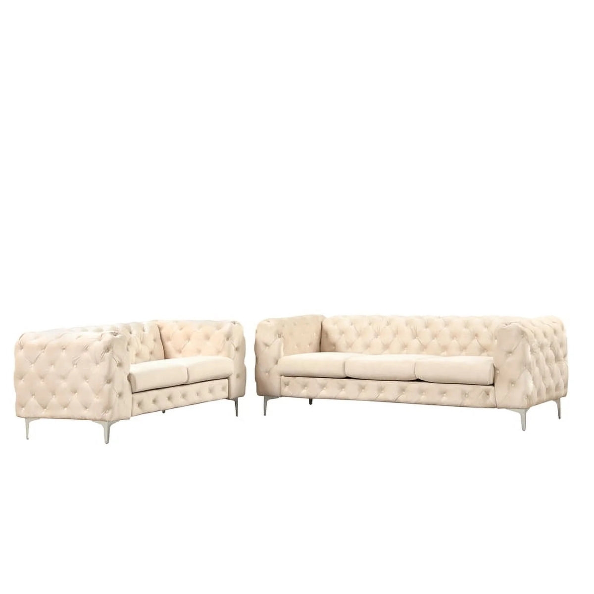 2-Piece Button Tufted Velvet Sofa Set Beige H7664
