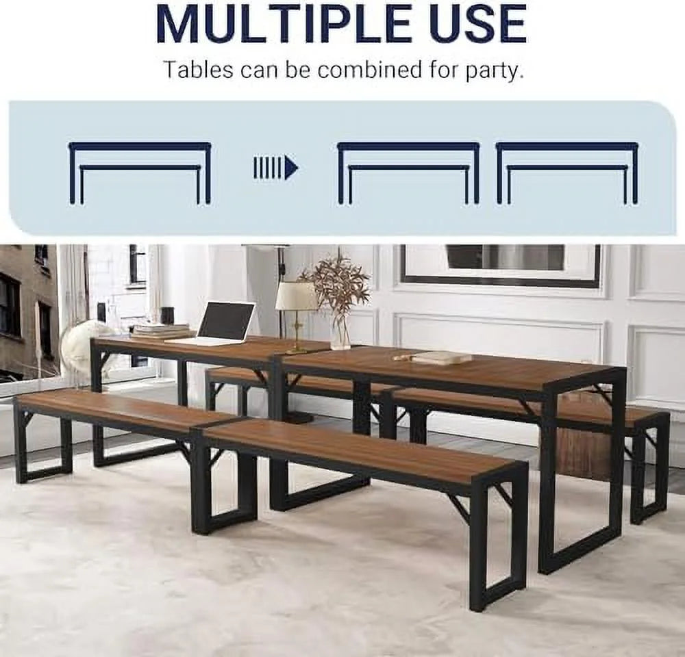 3-Piece Kitchen Dining Table Set Dark Brown & Black M705