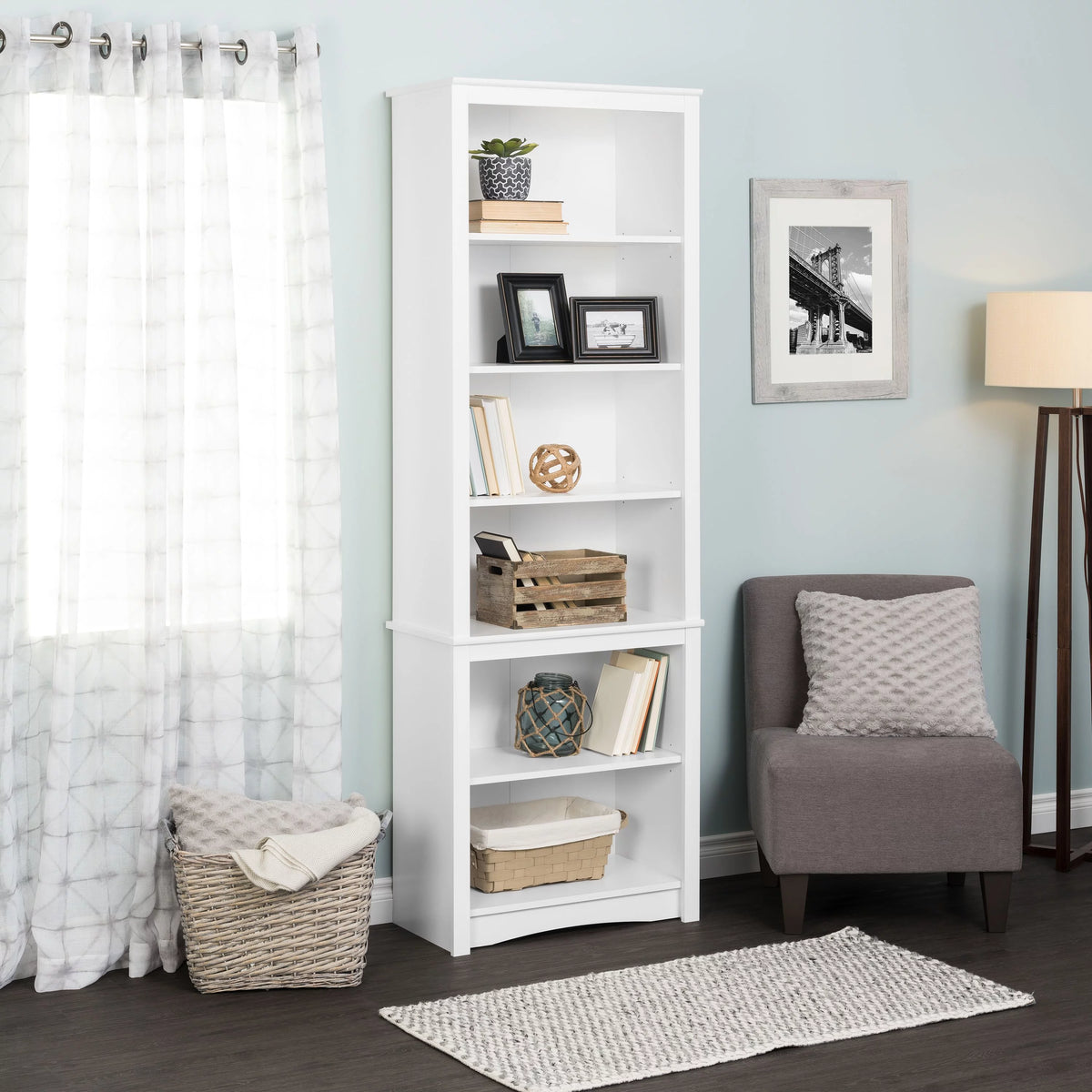 80" Tall White Bookcase with Adjustable Shelves D549724