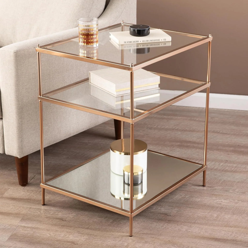 Mirrored Side Table, 3-Tier, Copper N8209