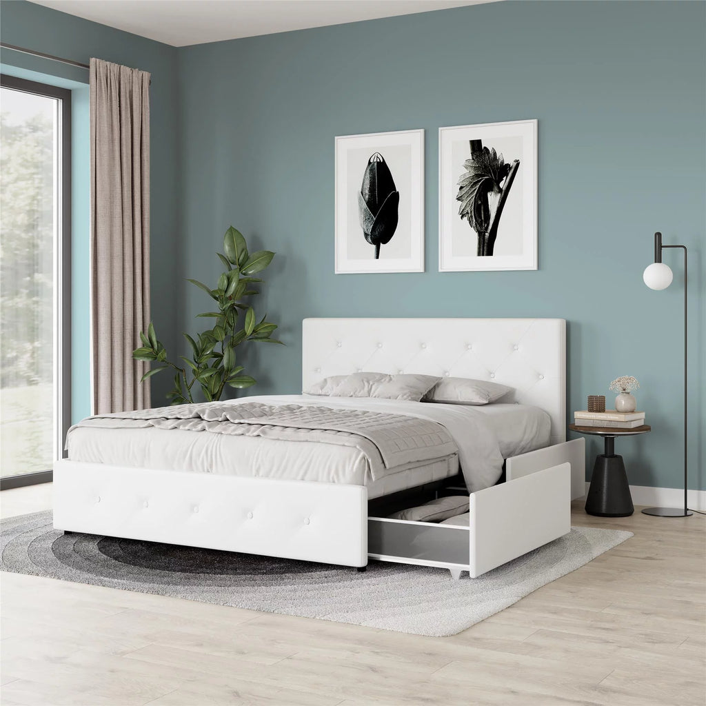 Black Faux Leather Queen Upholstered Storage Bed D7211