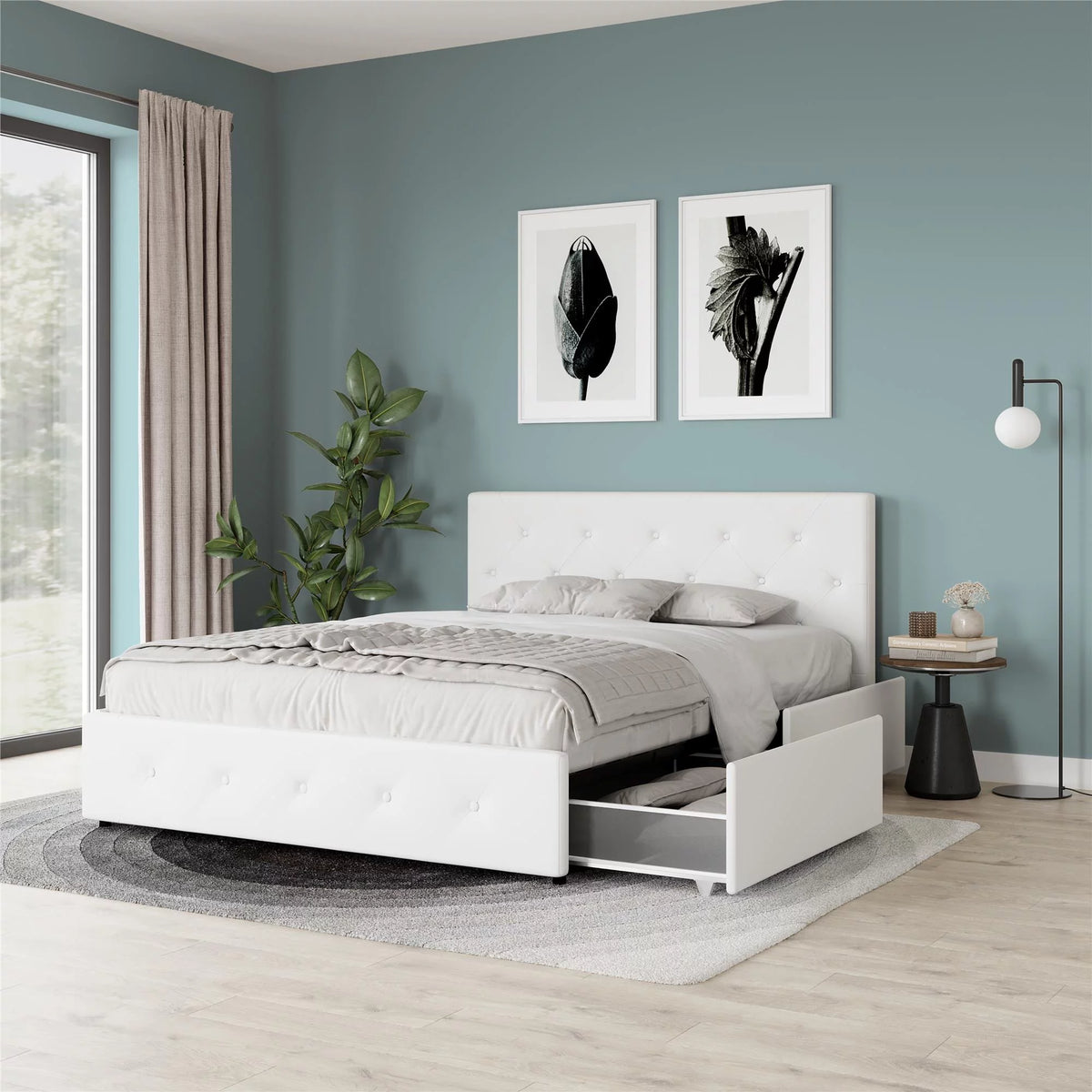 Black Faux Leather Queen Upholstered Storage Bed D7211