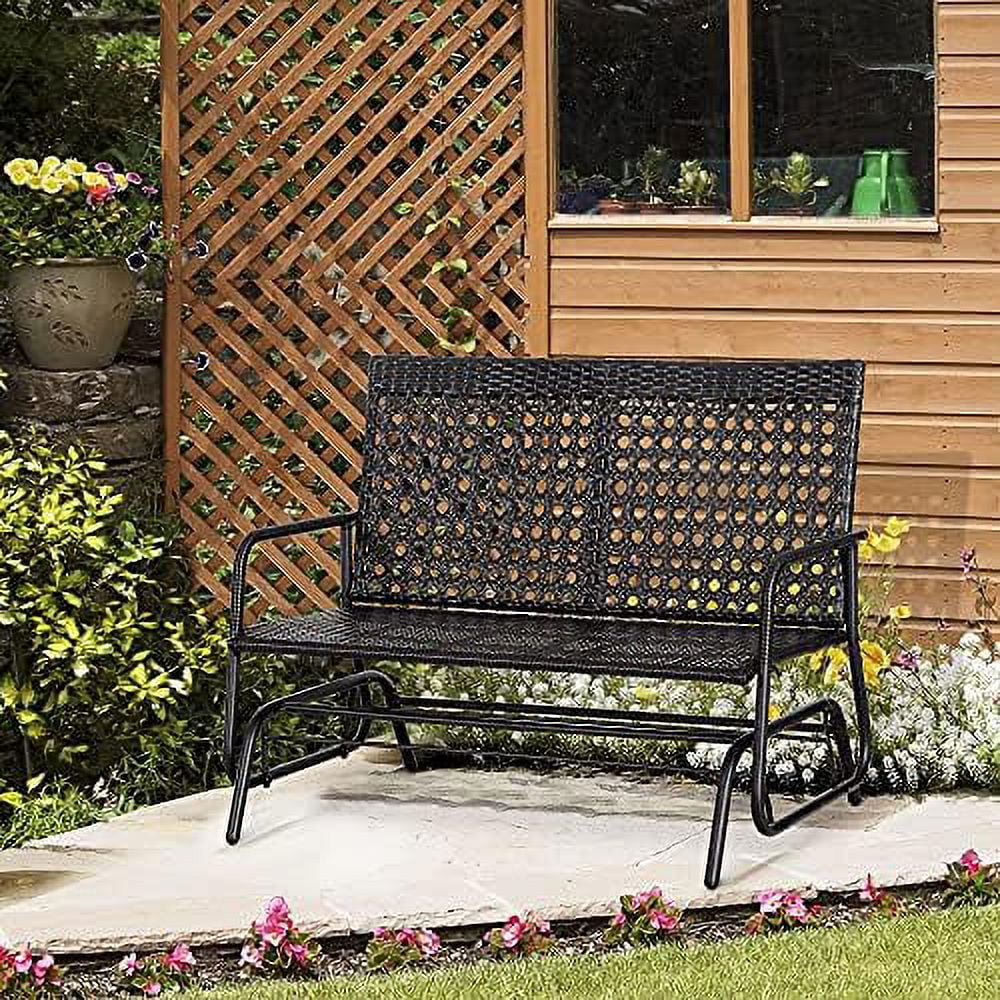 Black Wicker Glider Bench Rocking Chair F413094
