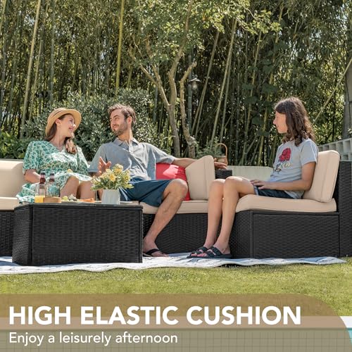 7 Pieces Wicker Rattan Outdoor Sectional Sofa Set with Cushion and Glass Table K46242