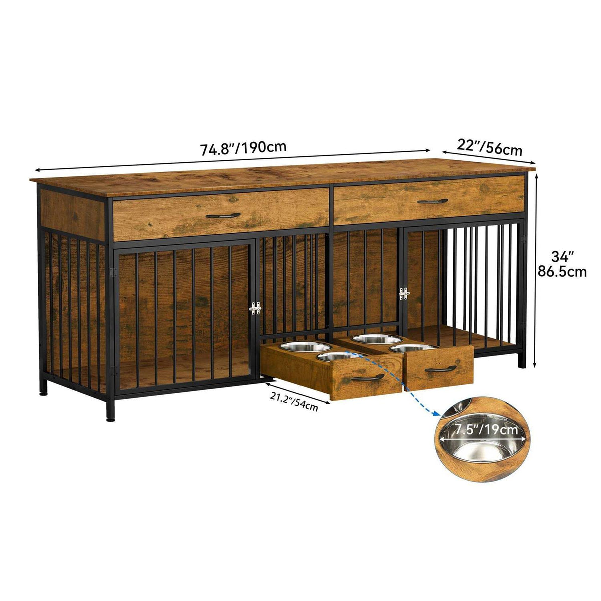 Large Breed Wooden Dog Crate Furniture with Drawers P168875