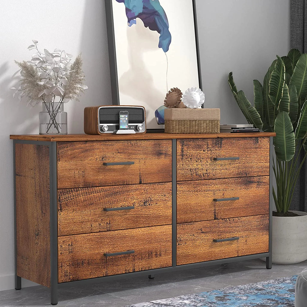 6 Drawer Double Dresser Industrial Wood Storage Dresser V8354