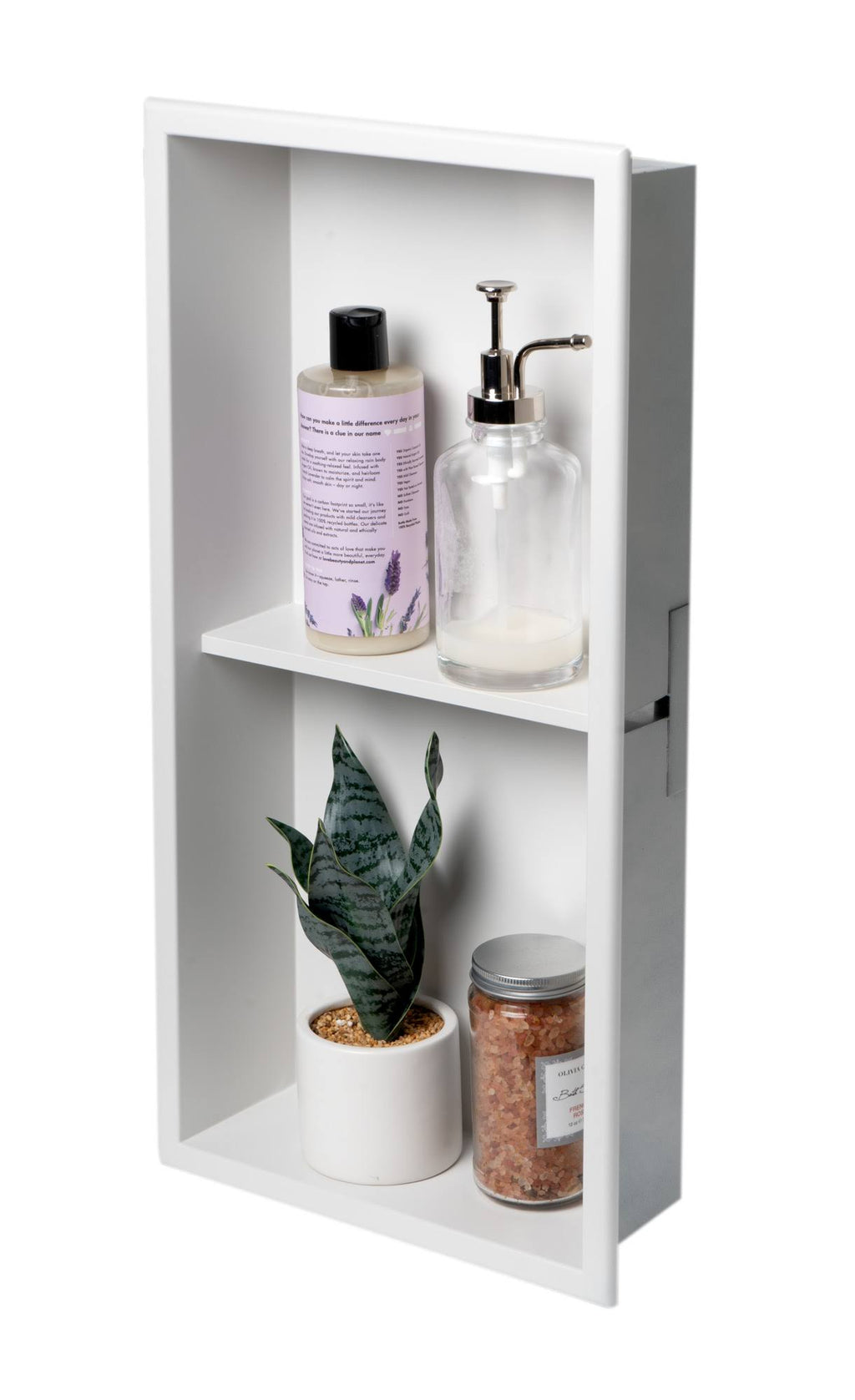 12 x 24 Stainless Steel Vertical Double Shelf Bath Shower Niche Matte White J583912