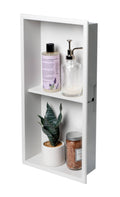 12 x 24 Stainless Steel Vertical Double Shelf Bath Shower Niche Matte White J583912