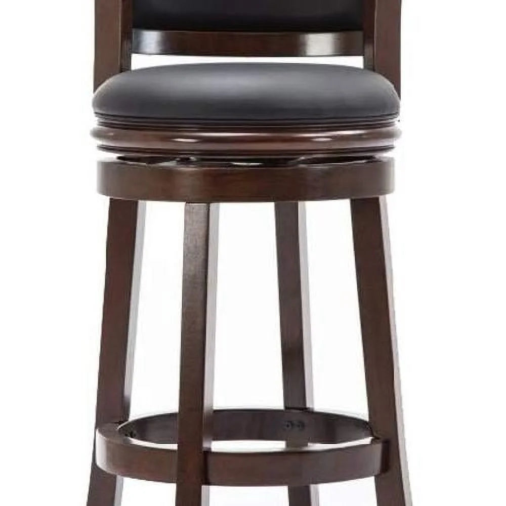 Brown Wooden Swivel Barstool With Padded Seat And Back W394017