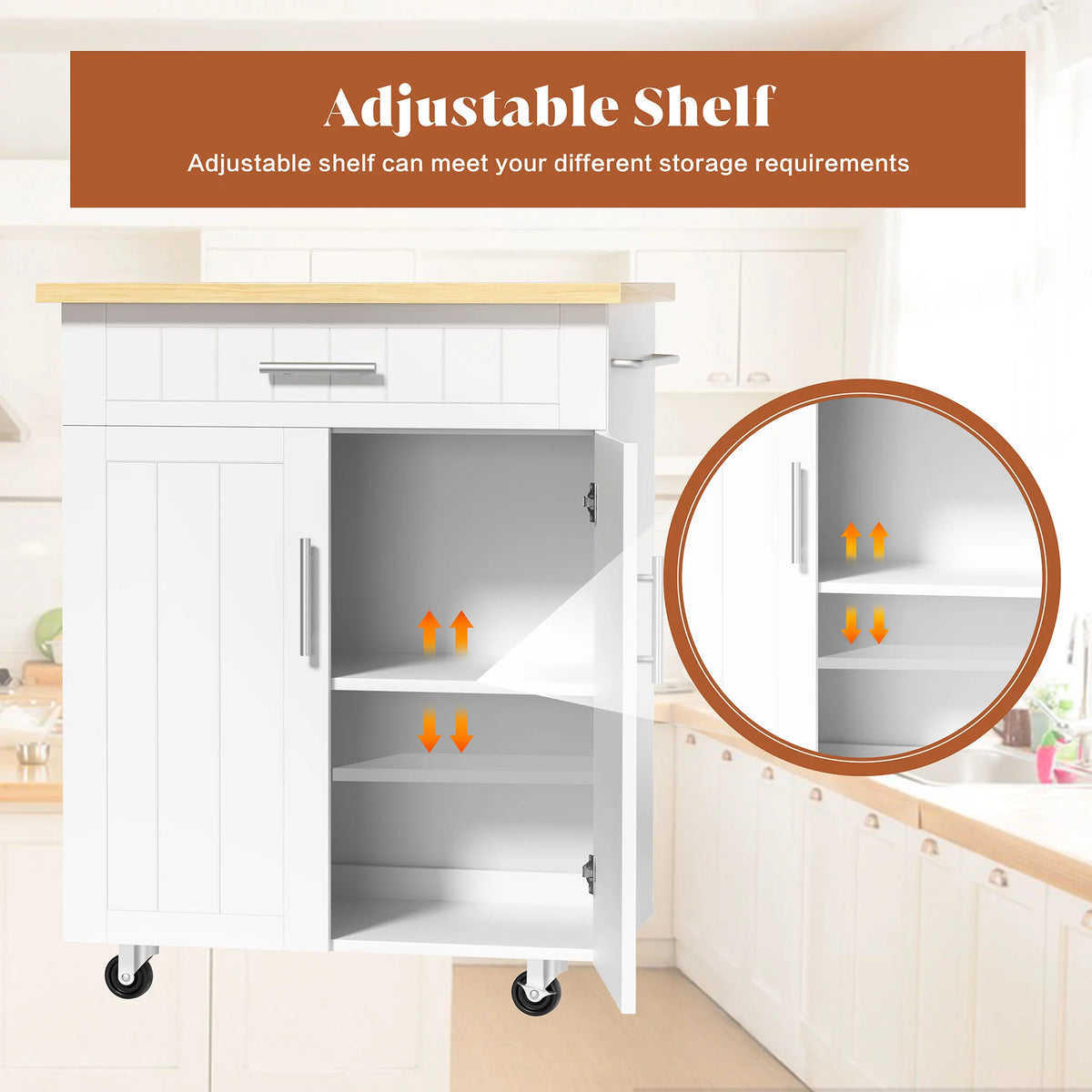 White Kitchen Island with Storage W6407