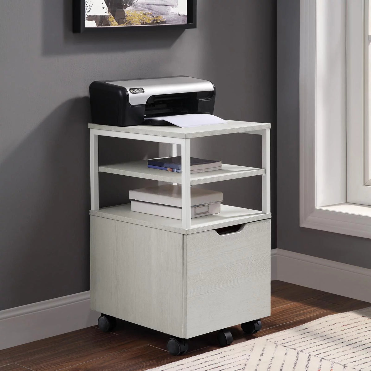 Wood 1-Drawer Mobile Storage Cart N678