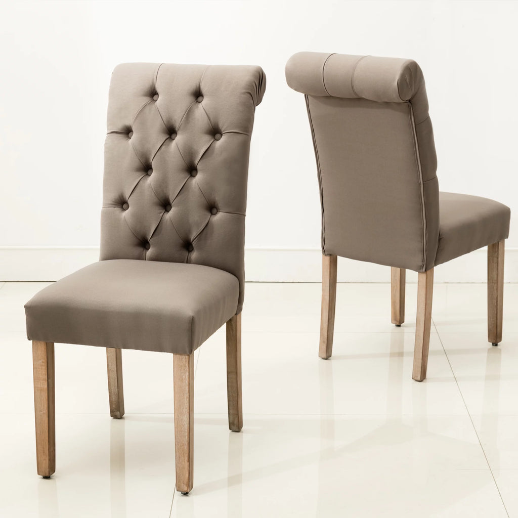Grey Linen Fabric Tufted Dining Chair Set of 2 T18454