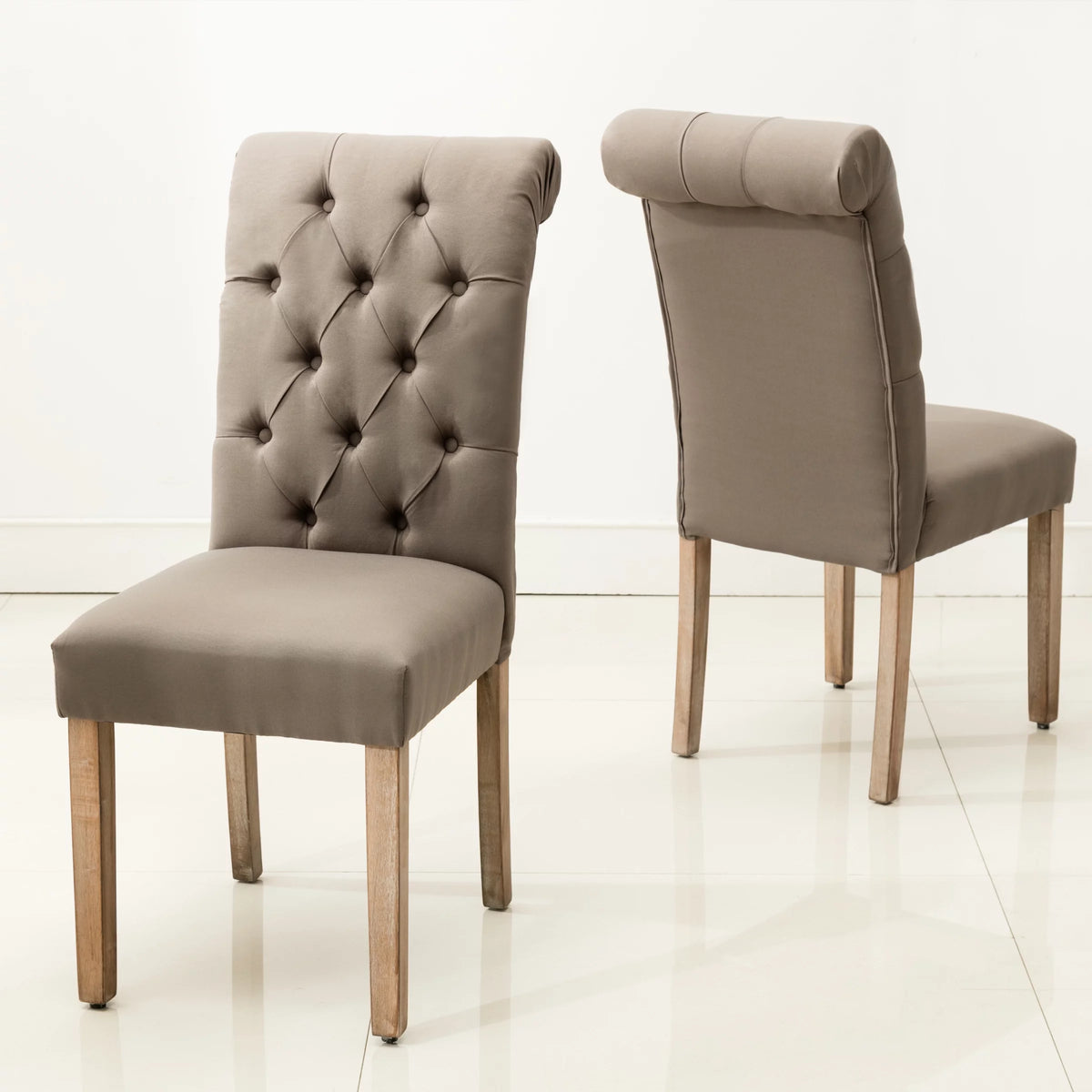 Grey Linen Fabric Tufted Dining Chair Set of 2 T18454