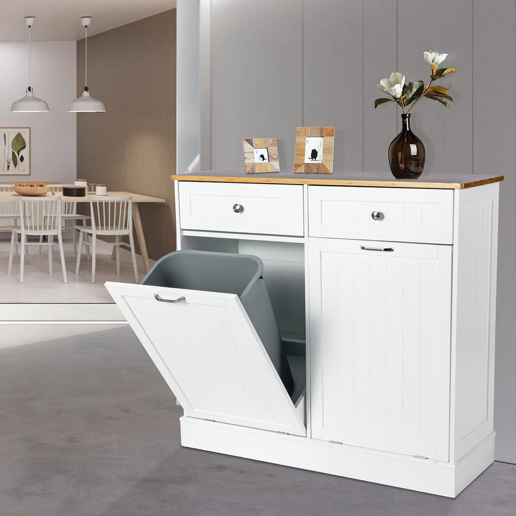 Double Tilt Out Kitchen Trash Cabinet with Two Wood Drawers N522