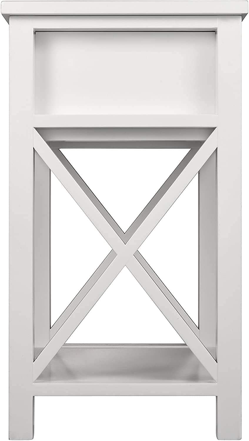 White Wooden Side End Table with Bin Drawer Set of 2 D925605