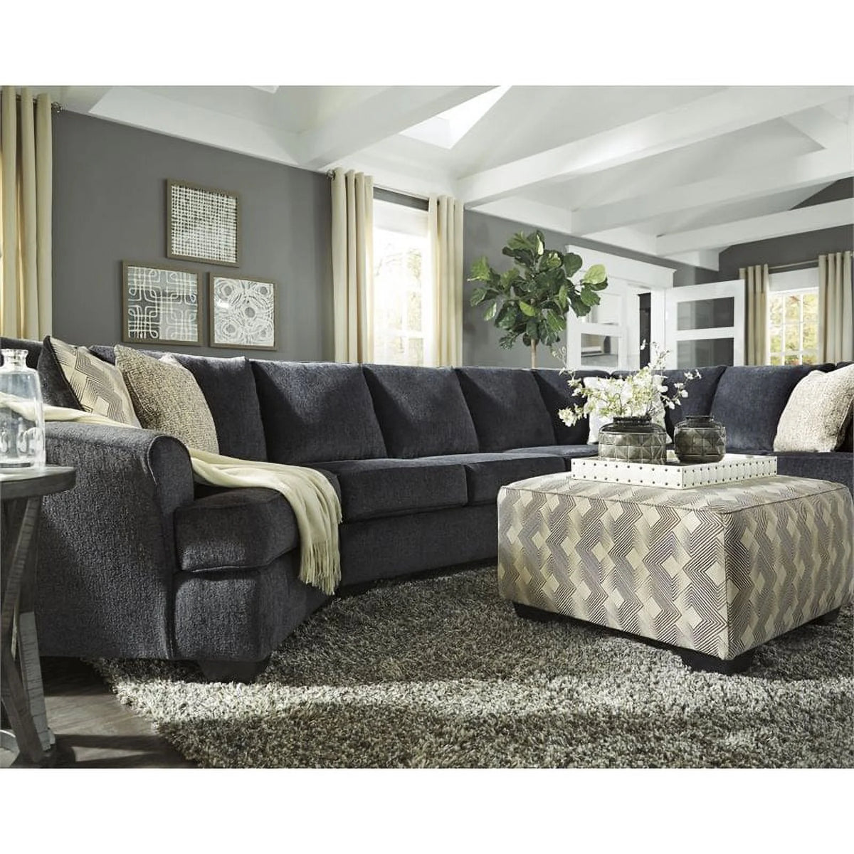 Gray Oversized Fabric Accent Ottoman Z3490