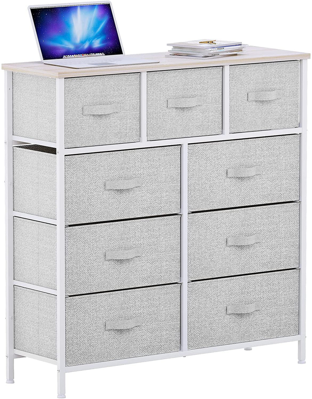 Light Gray 9 Drawer Dresser Storage Chest R9497