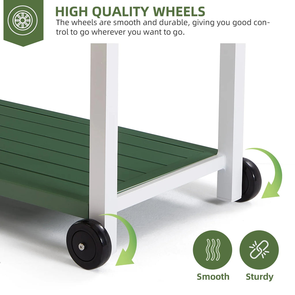 Outdoor Dining Cart Table Aluminum Grill Table with Wheels J409