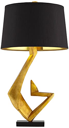28.5" Tall Gold Leaf Metal Table Lamp with Black Fabric Shade O947113