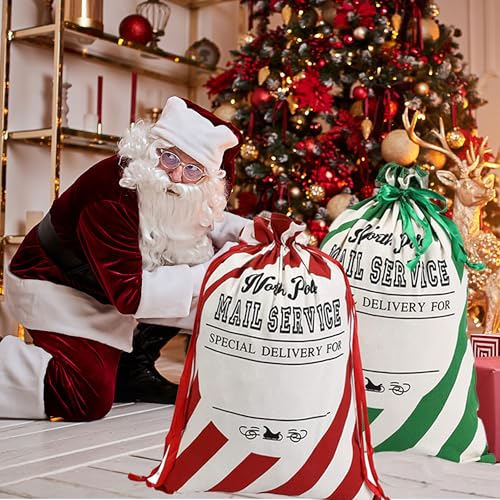 2 Pack Christmas Stripe Canvas Santa Sack with Drawstring S537806