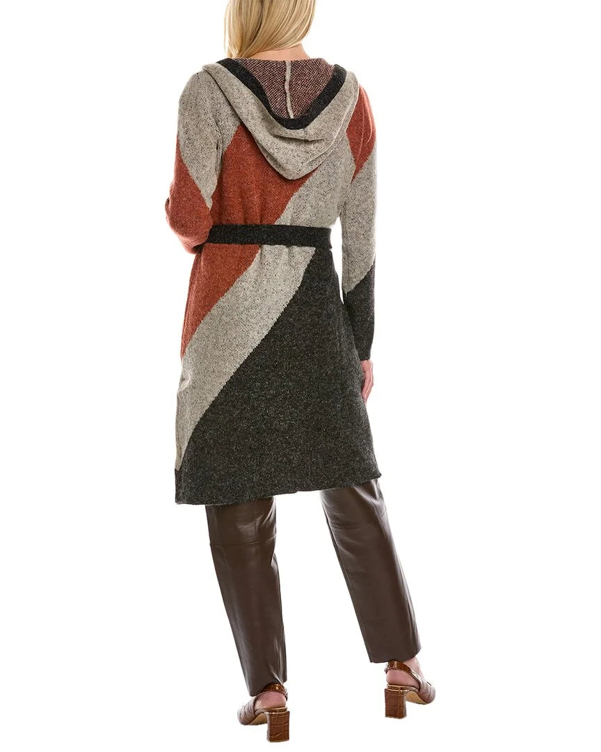 Women's Color Block Long Sleeve Tie Front Sweater E900