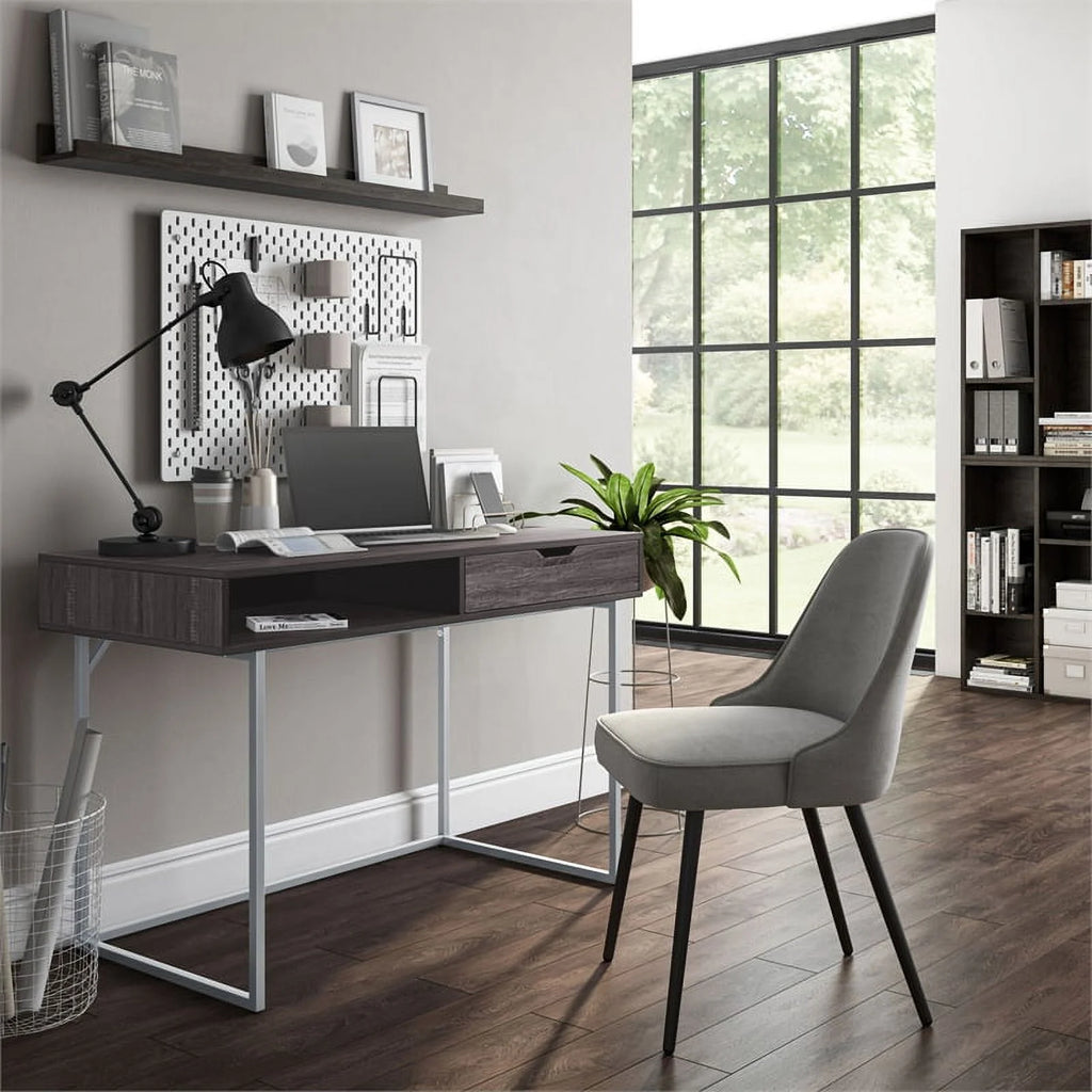Modern Single Drawer Gray Wood Grain Finish Desk W549883
