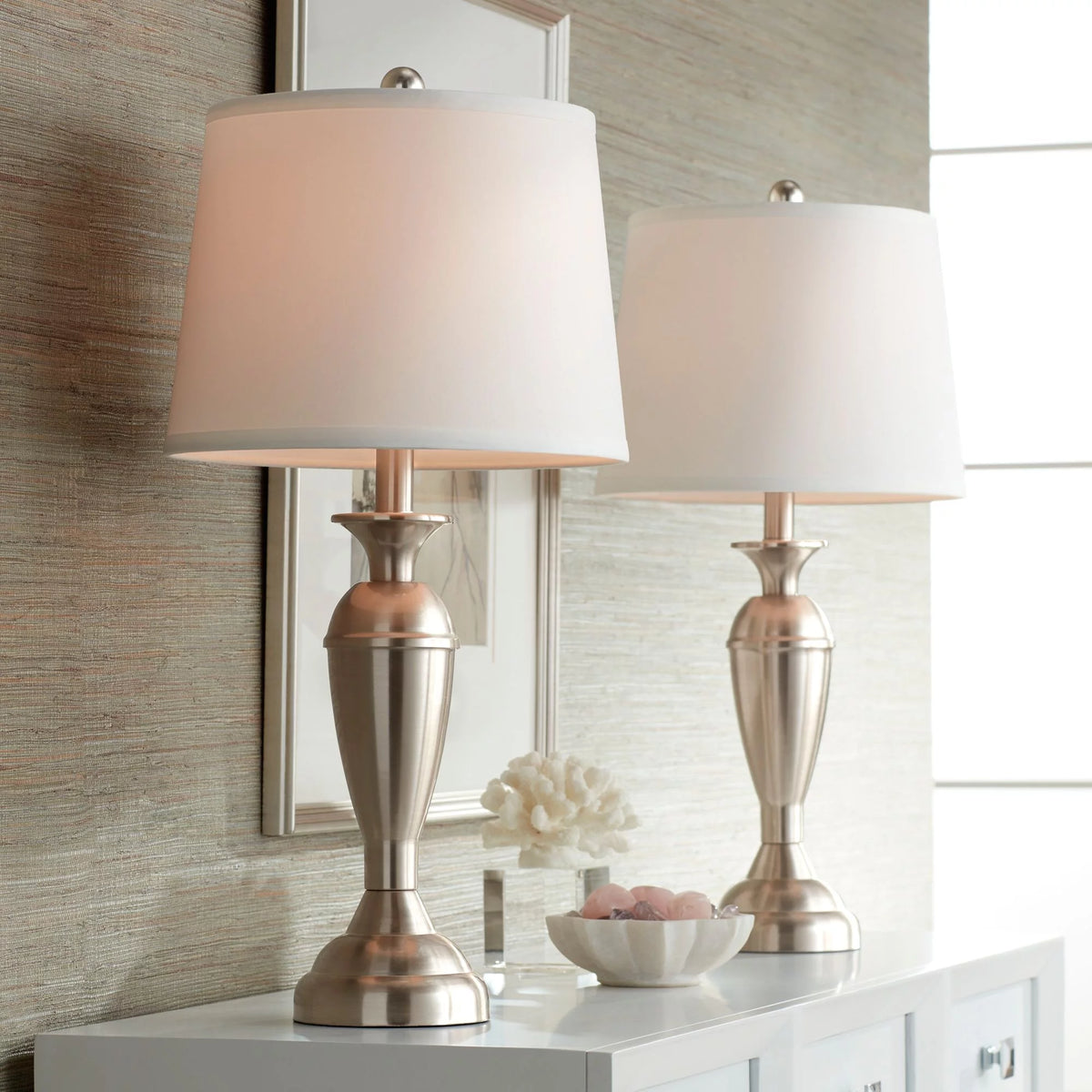 Set of 2 Brushed Nickel Table Lamps E3705