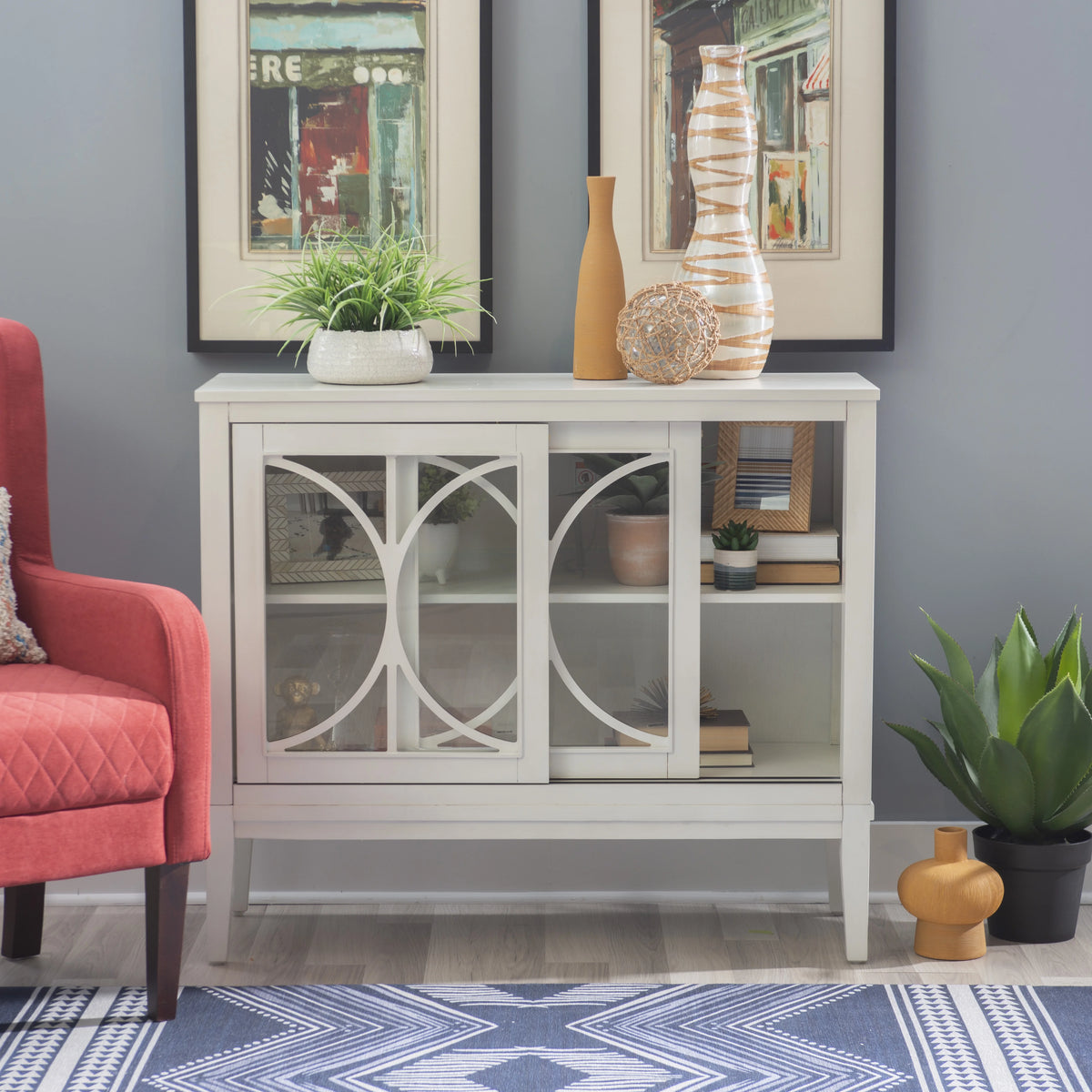 White 2-Sliding Door Accent Cabinet S329
