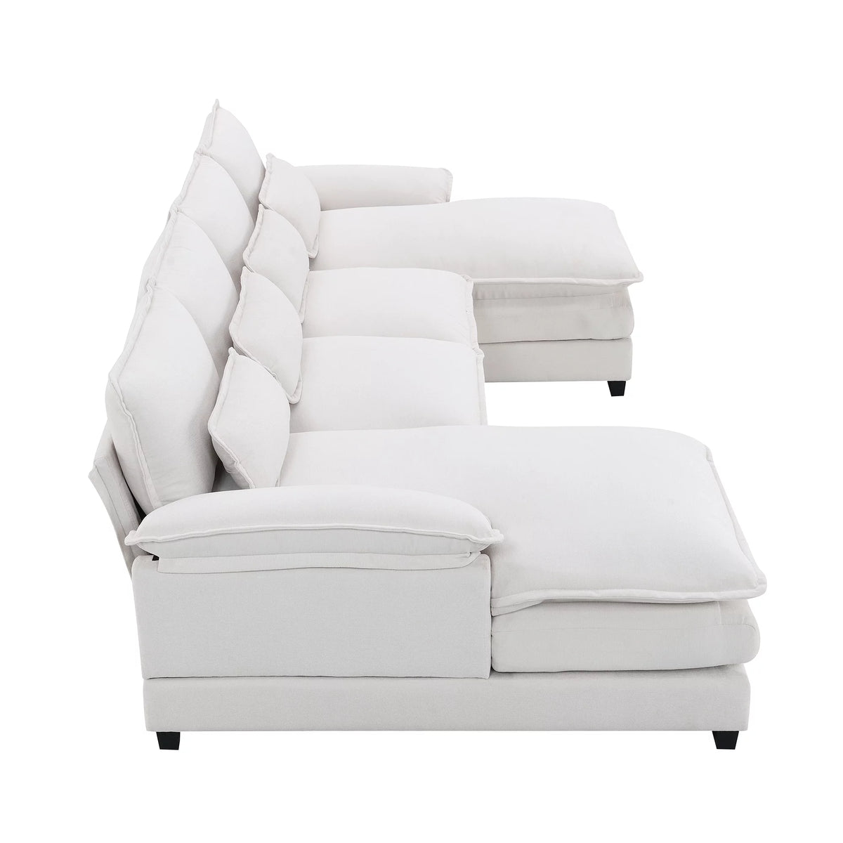 White Chenille U-shaped 6 Seat Sofa with Chaise Lounge B7737