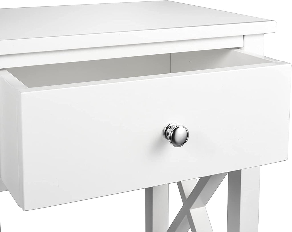 White Wooden Side End Table with Bin Drawer Set of 2 D925605