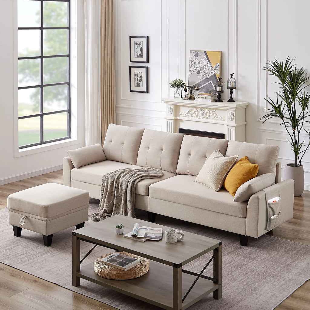 Modern Sectional Sofa with Reversible Chaise L Shaped 4-Seat Convertible Sofa P65308