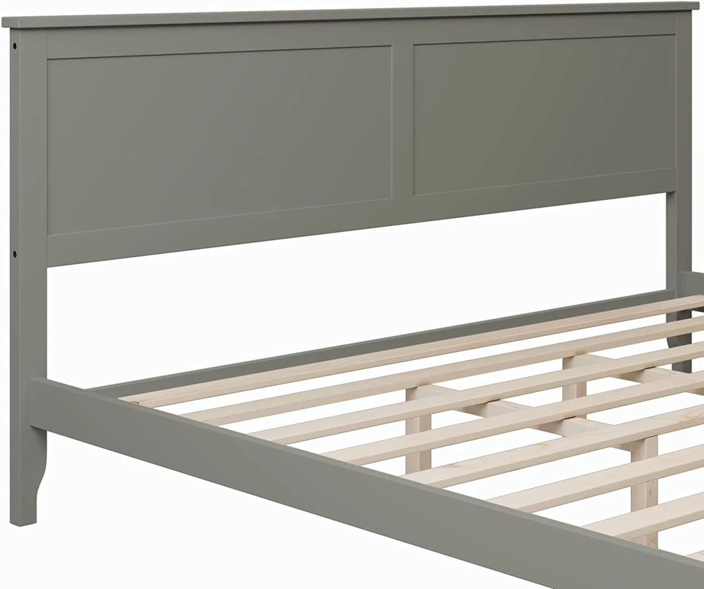 King Size Wood Platform Bed Frame with Headboard and Slat Support, Grey W2152