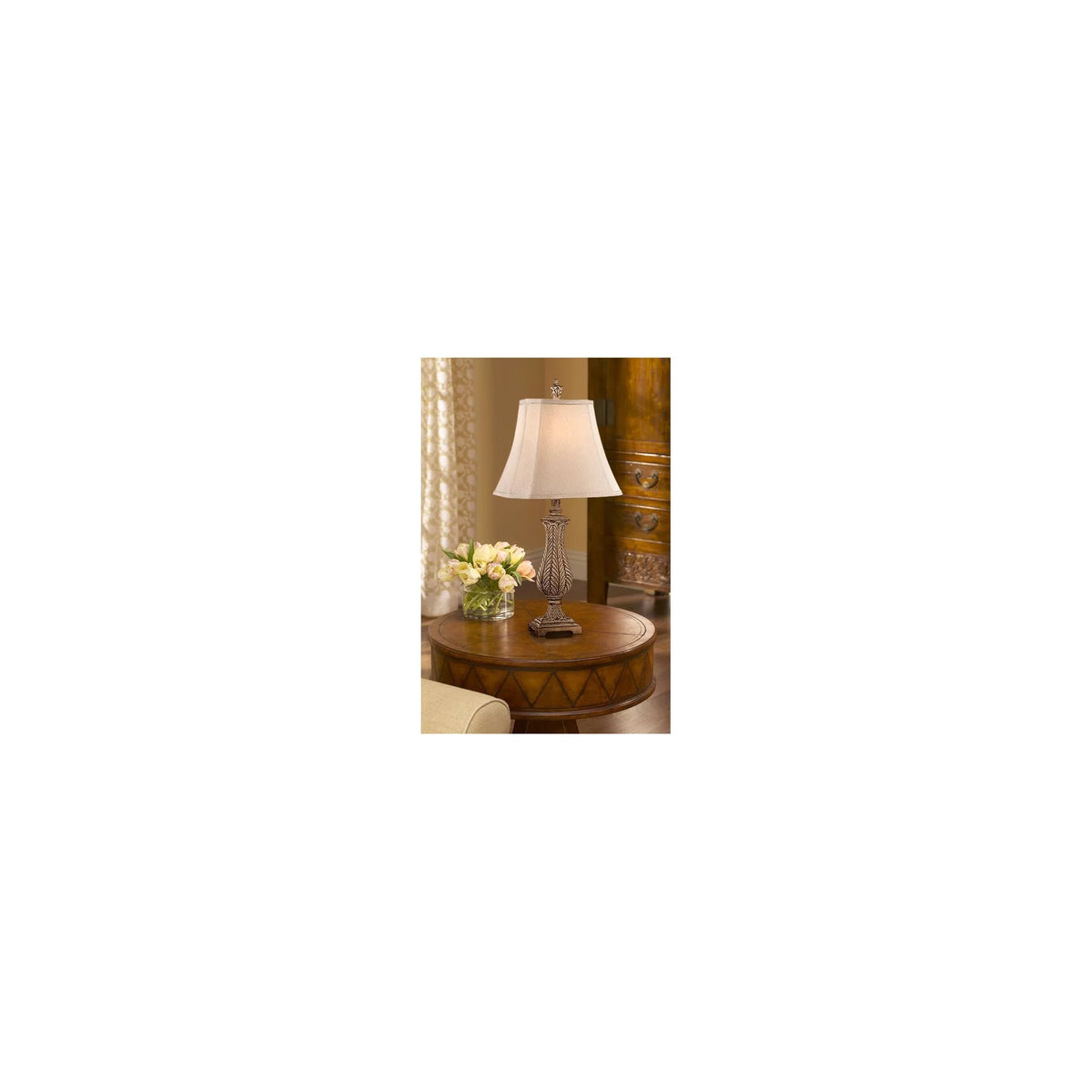Antique Gold Table Lamp with Off White Rectangular Shade W675