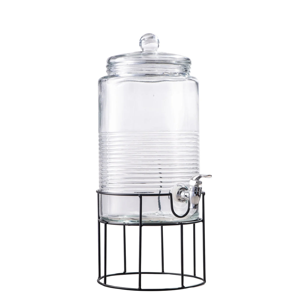 Clear Glass Drink Dispenser with Spigot and Stand H8771