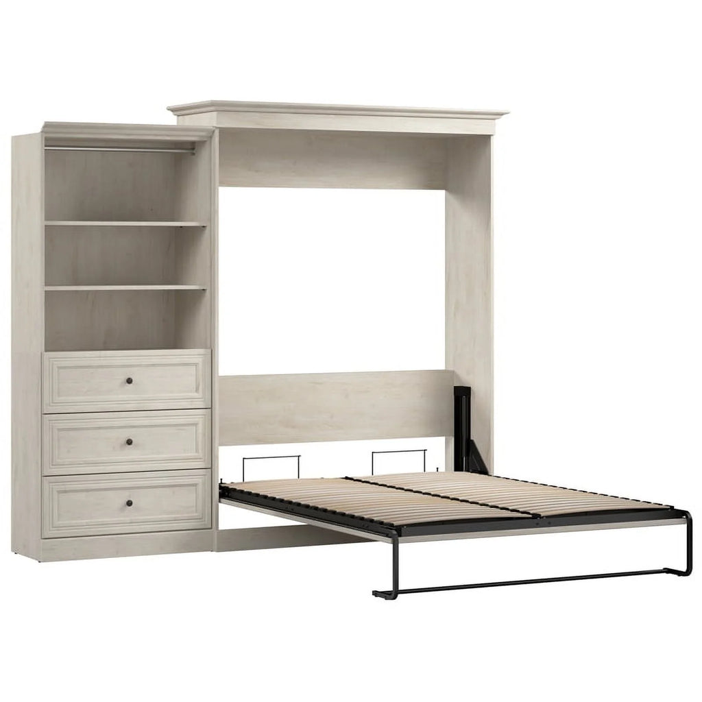 Queen Murphy Bed and Organizer with Drawers in White O9450