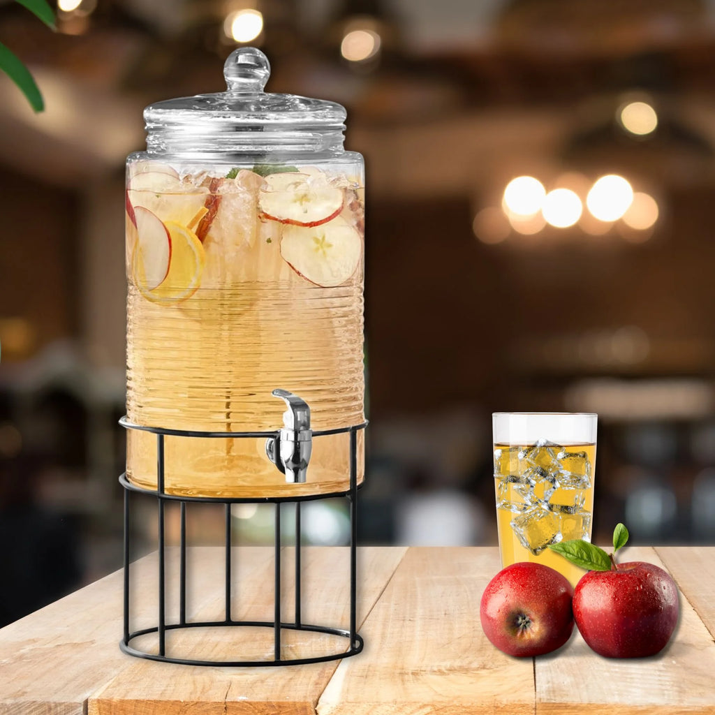 Clear Glass Drink Dispenser with Spigot and Stand H8771
