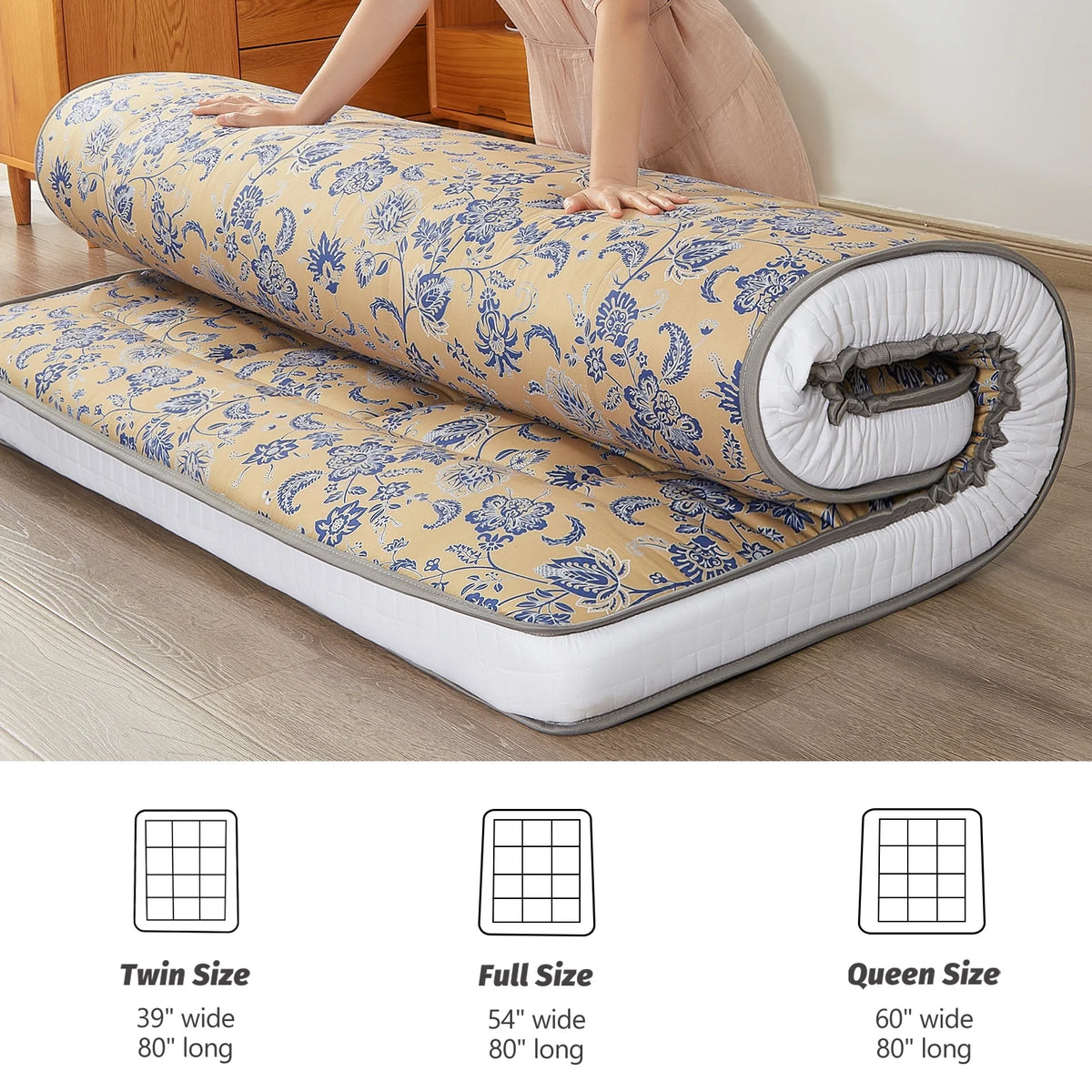 6 Extra Thick Foldable Japanese Floor Mattress, Black, Twin E729