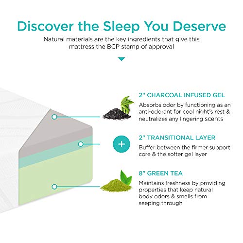 Green Tea Charcoal Cooling Gel Memory Foam Mattress Queen Medium Plush W21608