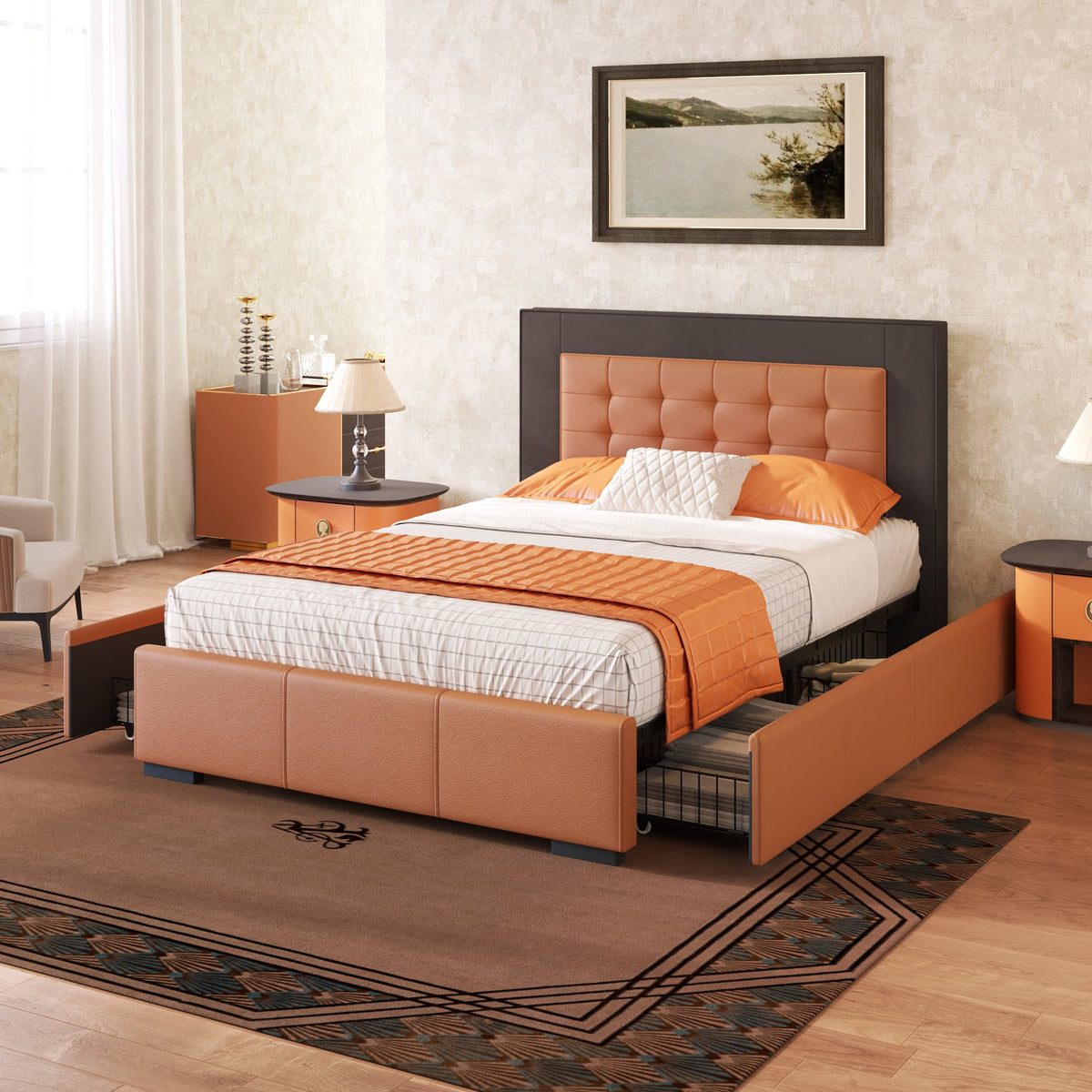 Queen Platform Bed Frame with Drawers N574251