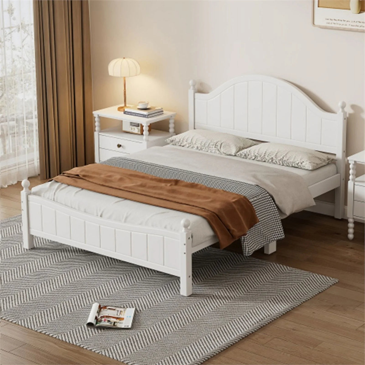 Solid Wood Queen Bed White Y873507