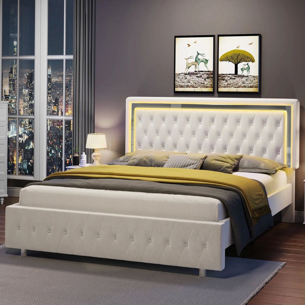 Queen Size Velvet Button Tufted LED Bed Frame K1250