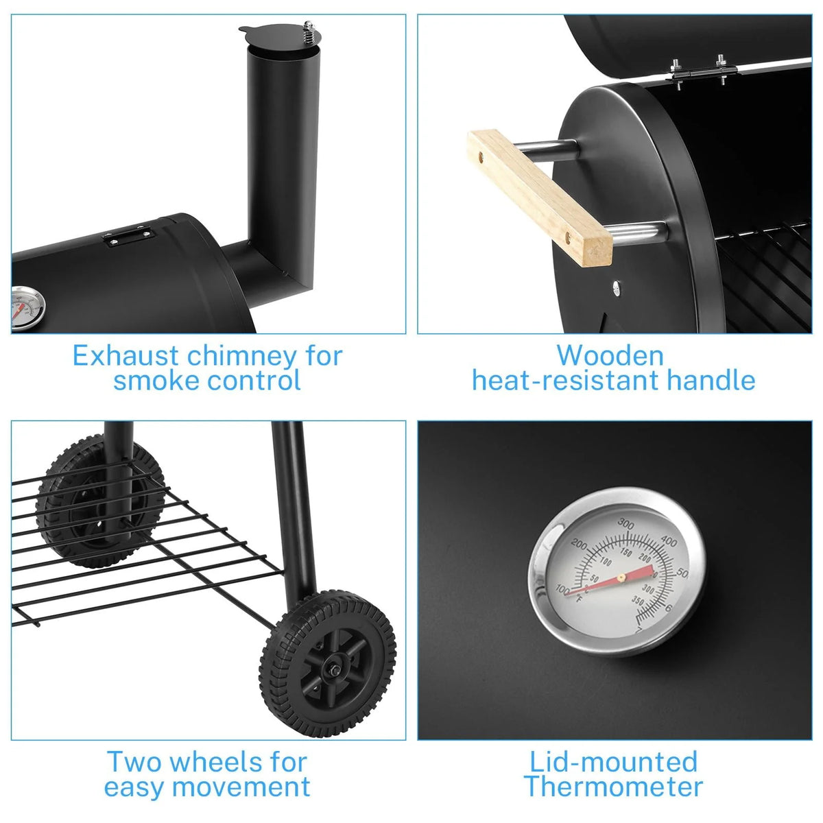 Charcoal Grill, 45.28-Inch Portable Offset Smoker with Wheels & Thermometer O856710