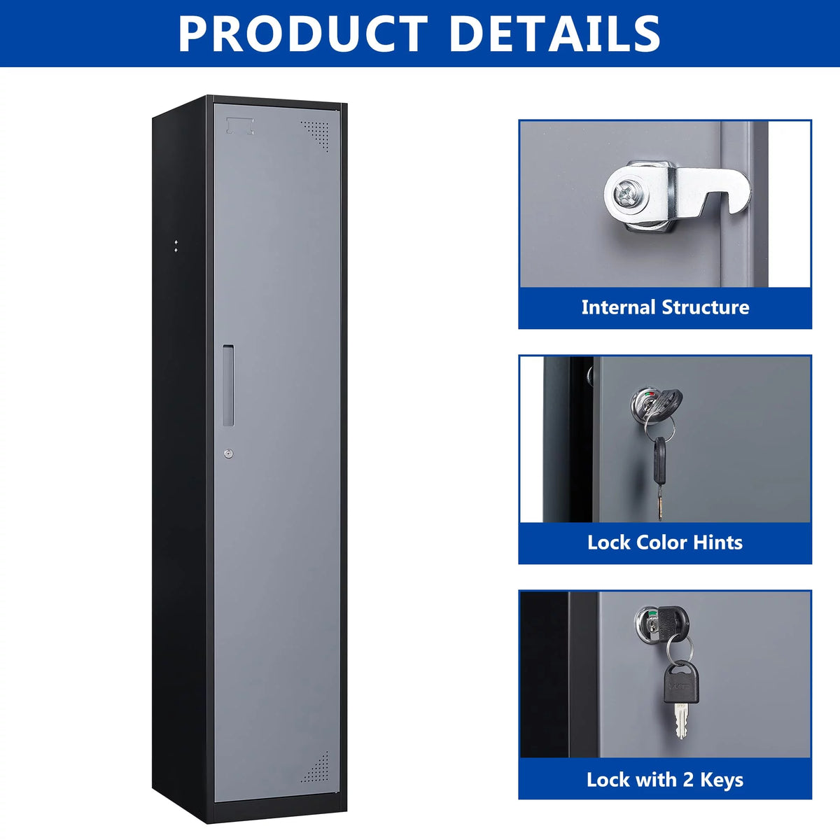 71" Gray Steel Storage Cabinet with Door E942