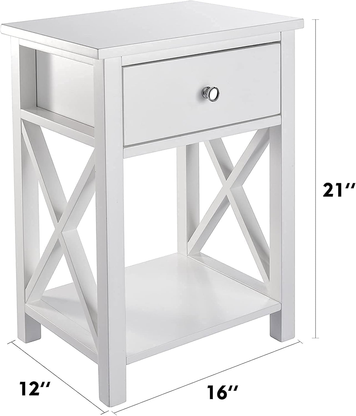 White Wooden Side End Table with Bin Drawer Set of 2 D925605