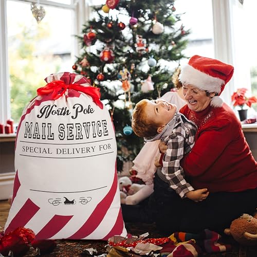 2 Pack Christmas Stripe Canvas Santa Sack with Drawstring S537806